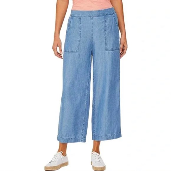 LOFT CHAMBRAY WIDE LEG CROP PANTS Size Small - Picture 3 of 12